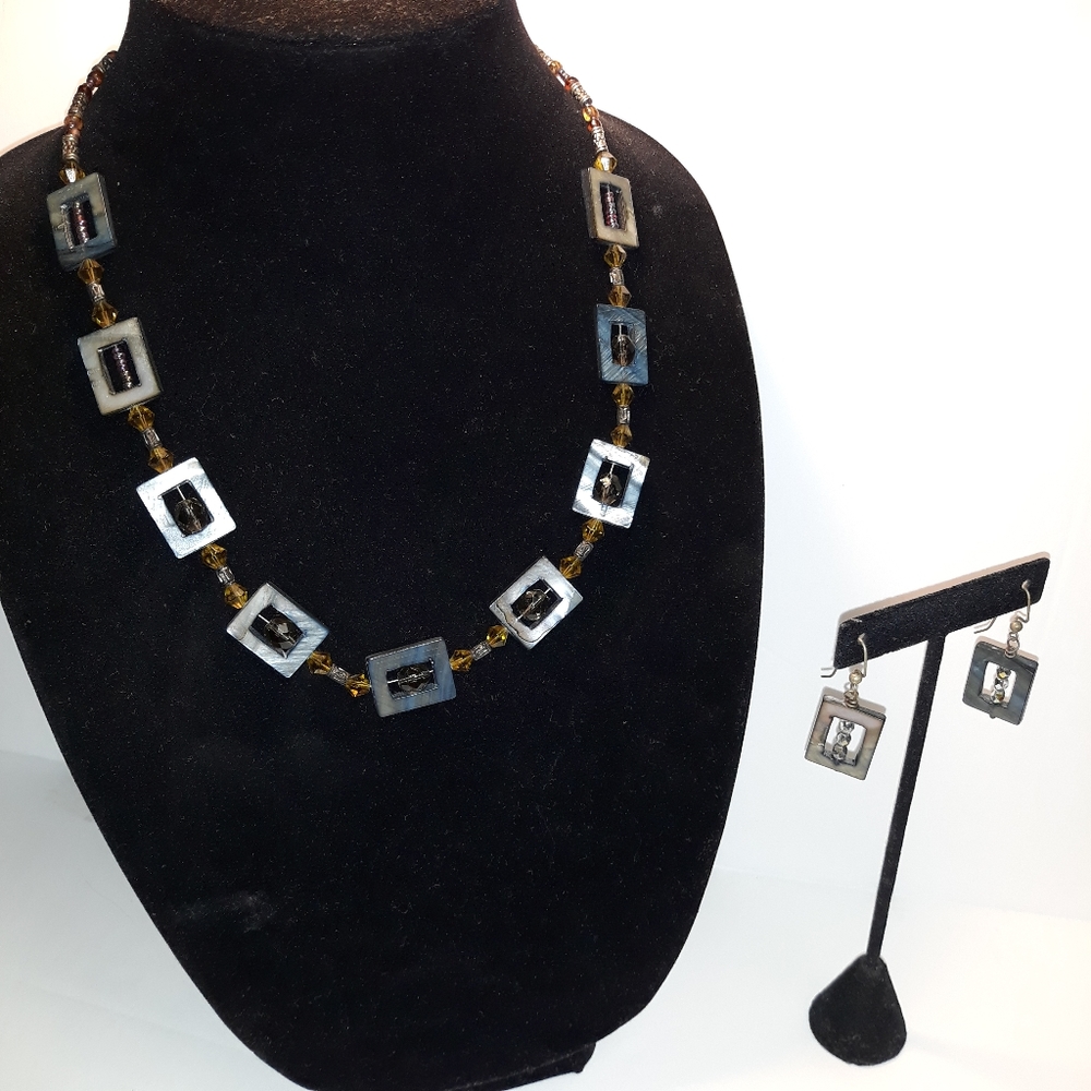 Genuine MoP Hand crafted necklace and earrings set
